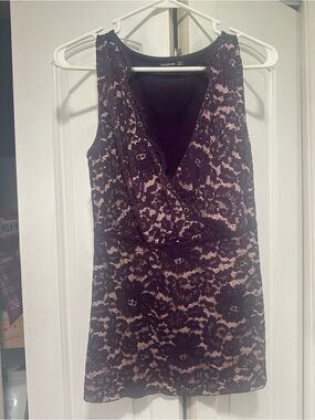 PattyBoutik Black Lace Over Nude Mini Dress